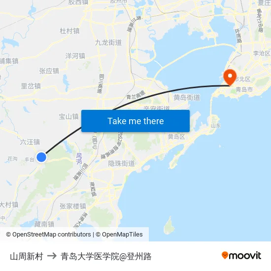 山周新村 to 青岛大学医学院@登州路 map