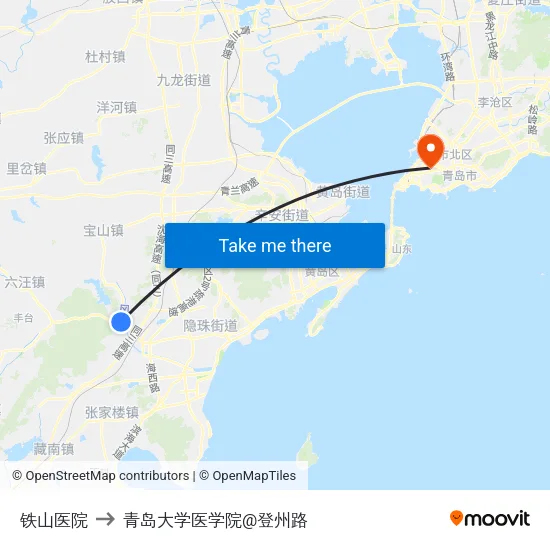 铁山医院 to 青岛大学医学院@登州路 map