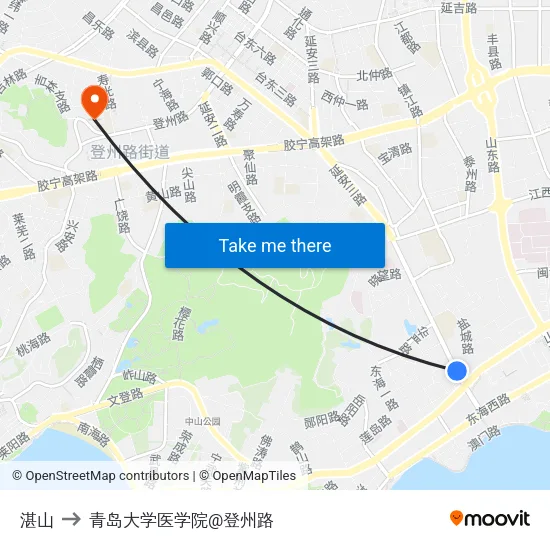 湛山 to 青岛大学医学院@登州路 map