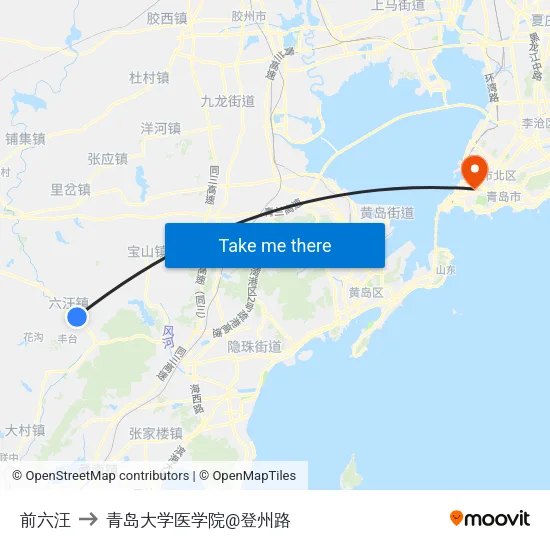 前六汪 to 青岛大学医学院@登州路 map