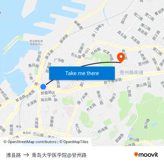潍县路 to 青岛大学医学院@登州路 map