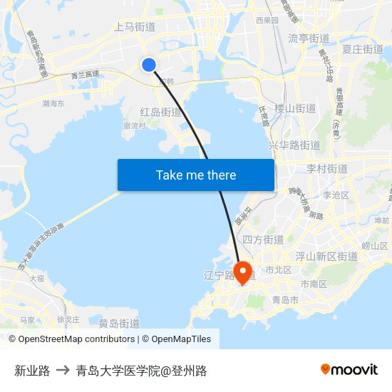 新业路 to 青岛大学医学院@登州路 map