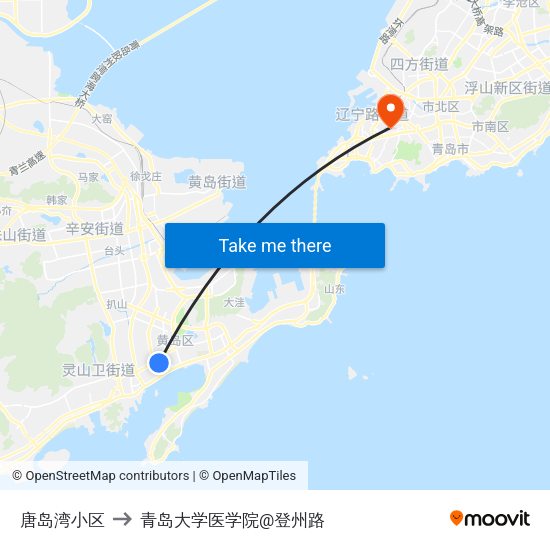 唐岛湾小区 to 青岛大学医学院@登州路 map