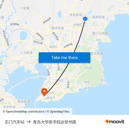 石门汽车站 to 青岛大学医学院@登州路 map
