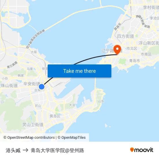 港头臧 to 青岛大学医学院@登州路 map