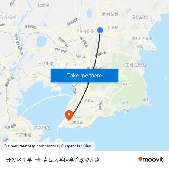 开发区中学 to 青岛大学医学院@登州路 map