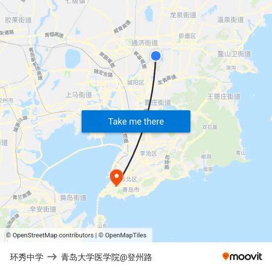 环秀中学 to 青岛大学医学院@登州路 map