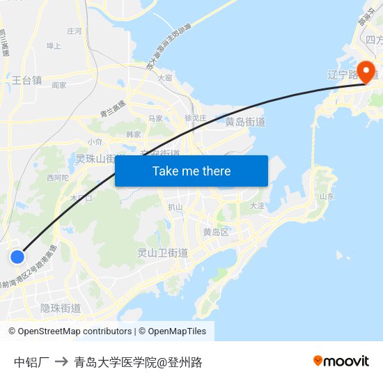 中铝厂 to 青岛大学医学院@登州路 map
