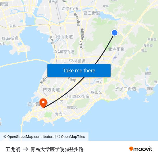 五龙涧 to 青岛大学医学院@登州路 map