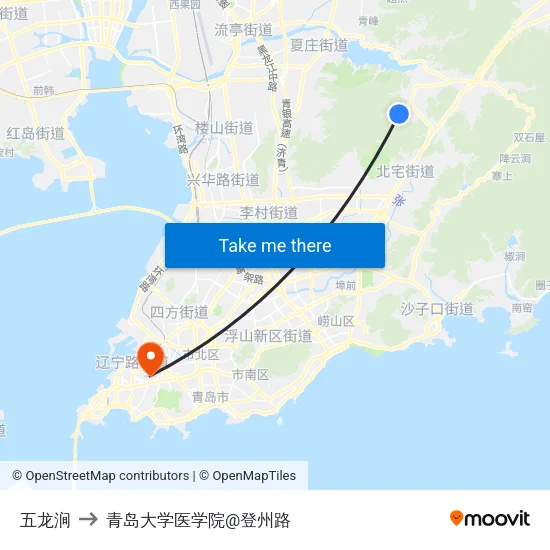 五龙涧 to 青岛大学医学院@登州路 map