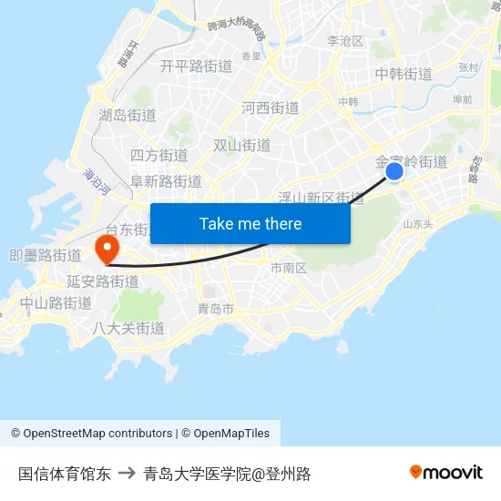 国信体育馆东 to 青岛大学医学院@登州路 map