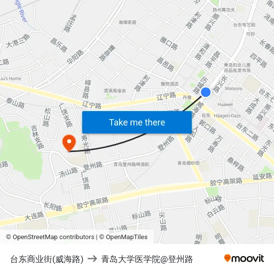 台东商业街(威海路) to 青岛大学医学院@登州路 map