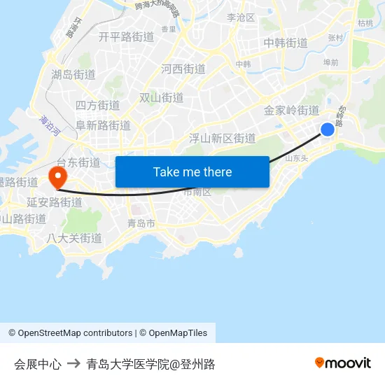 会展中心 to 青岛大学医学院@登州路 map