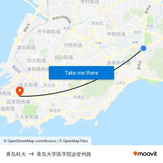 青岛科大 to 青岛大学医学院@登州路 map