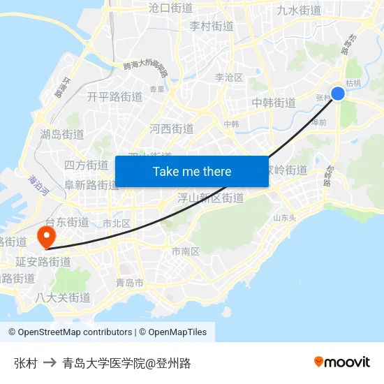 张村 to 青岛大学医学院@登州路 map