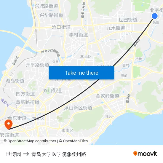 世博园 to 青岛大学医学院@登州路 map