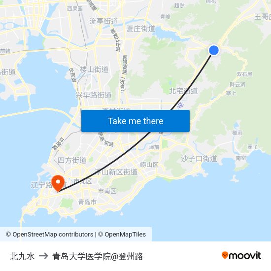 北九水 to 青岛大学医学院@登州路 map