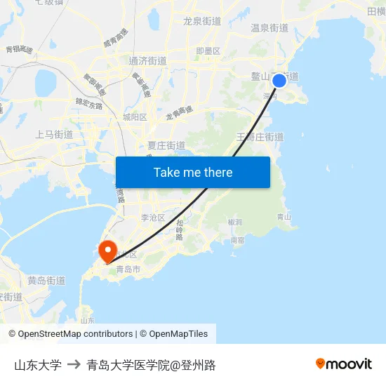 山东大学 to 青岛大学医学院@登州路 map