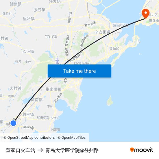 董家口火车站 to 青岛大学医学院@登州路 map