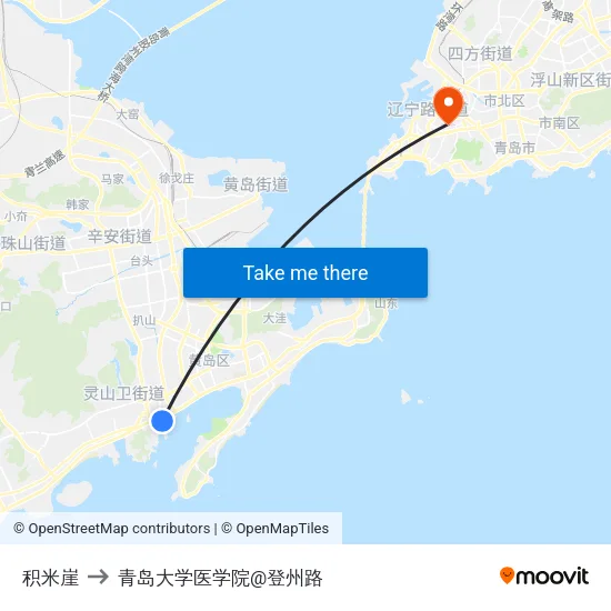 积米崖 to 青岛大学医学院@登州路 map