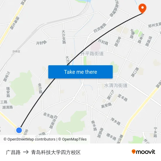 广昌路 to 青岛科技大学四方校区 map
