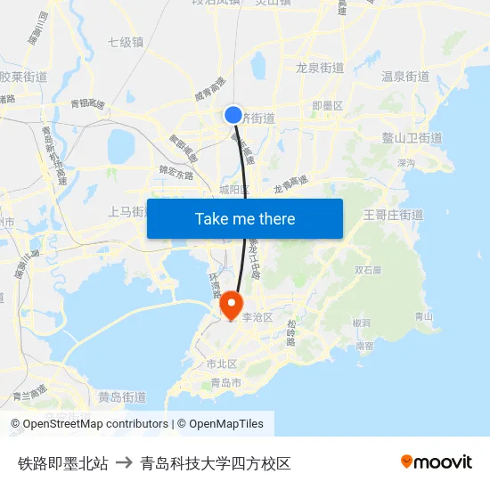 铁路即墨北站 to 青岛科技大学四方校区 map