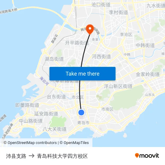 沛县支路 to 青岛科技大学四方校区 map