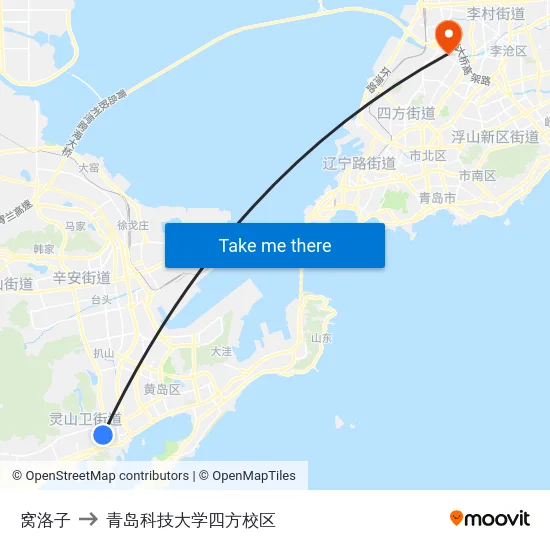 窝洛子 to 青岛科技大学四方校区 map