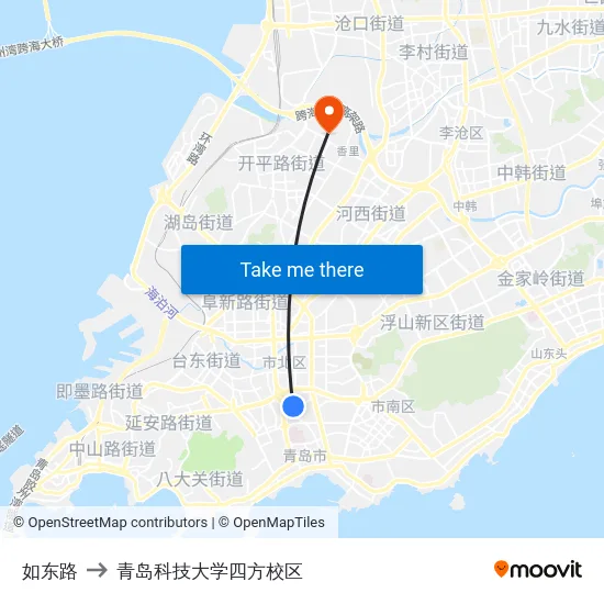 如东路 to 青岛科技大学四方校区 map