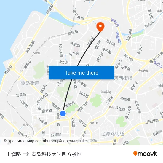 上饶路 to 青岛科技大学四方校区 map