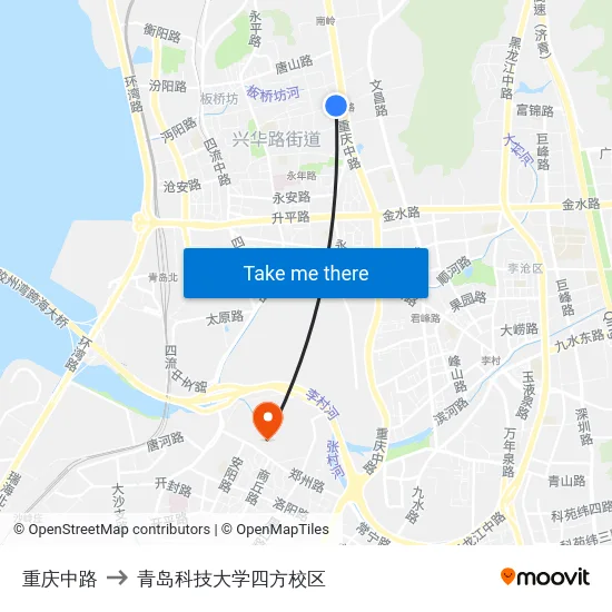 重庆中路 to 青岛科技大学四方校区 map