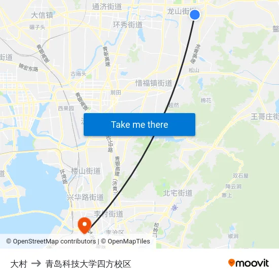 大村 to 青岛科技大学四方校区 map