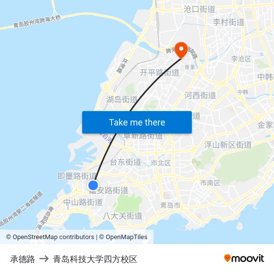 承德路 to 青岛科技大学四方校区 map