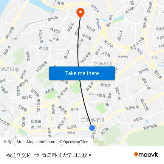 福辽立交桥 to 青岛科技大学四方校区 map