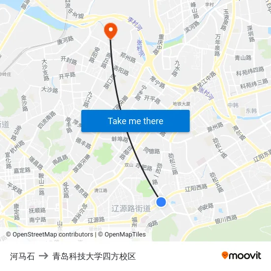 河马石 to 青岛科技大学四方校区 map