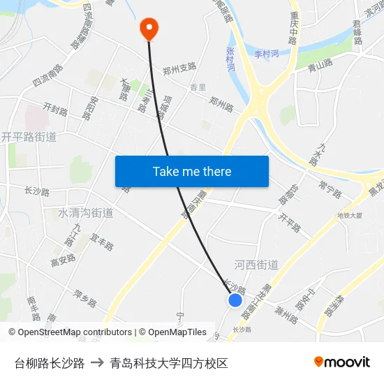台柳路长沙路 to 青岛科技大学四方校区 map