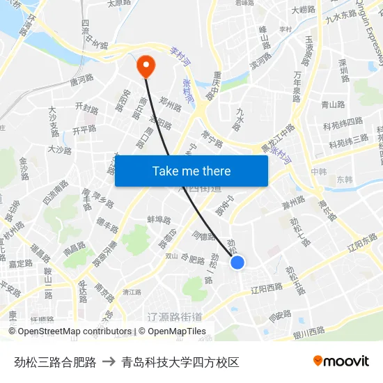 劲松三路合肥路 to 青岛科技大学四方校区 map