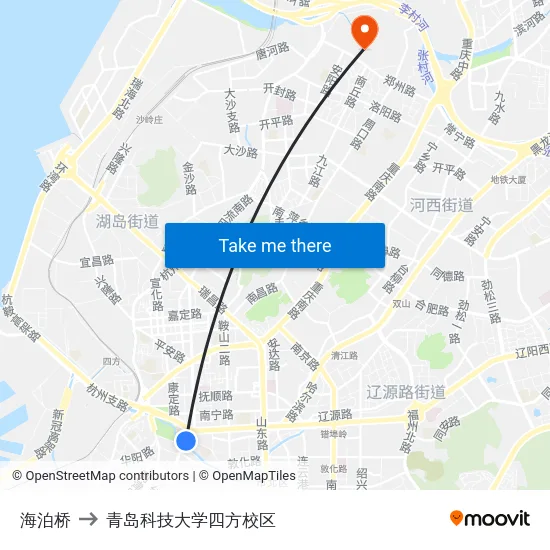 海泊桥 to 青岛科技大学四方校区 map