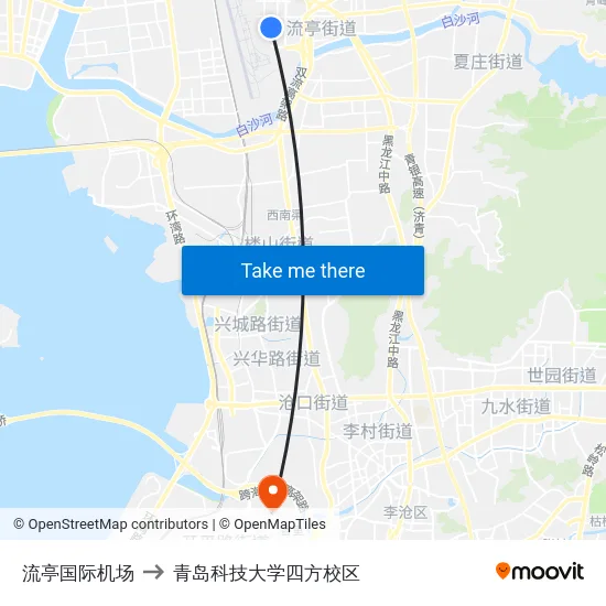 流亭国际机场 to 青岛科技大学四方校区 map