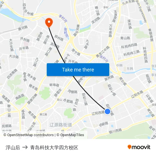 浮山后 to 青岛科技大学四方校区 map