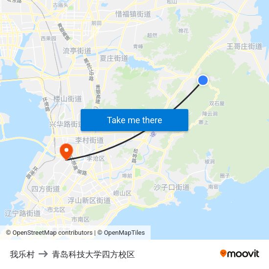 我乐村 to 青岛科技大学四方校区 map