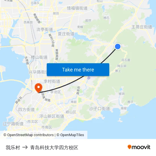 我乐村 to 青岛科技大学四方校区 map