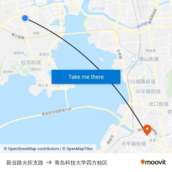 新业路火炬支路 to 青岛科技大学四方校区 map