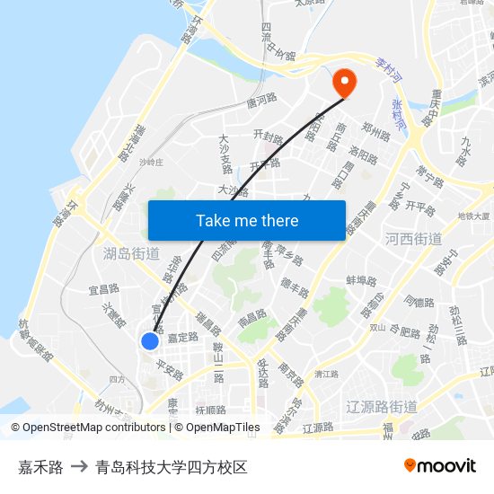 嘉禾路 to 青岛科技大学四方校区 map