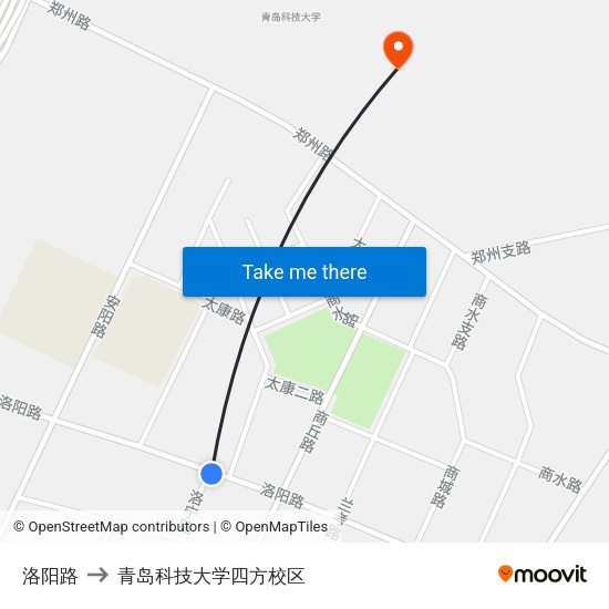 洛阳路 to 青岛科技大学四方校区 map