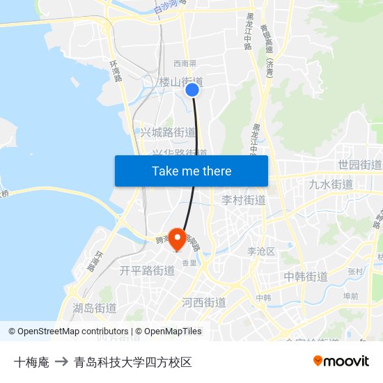 十梅庵 to 青岛科技大学四方校区 map
