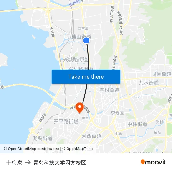 十梅庵 to 青岛科技大学四方校区 map