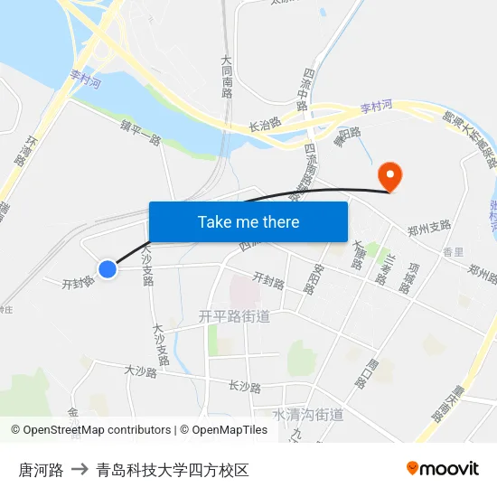 唐河路 to 青岛科技大学四方校区 map