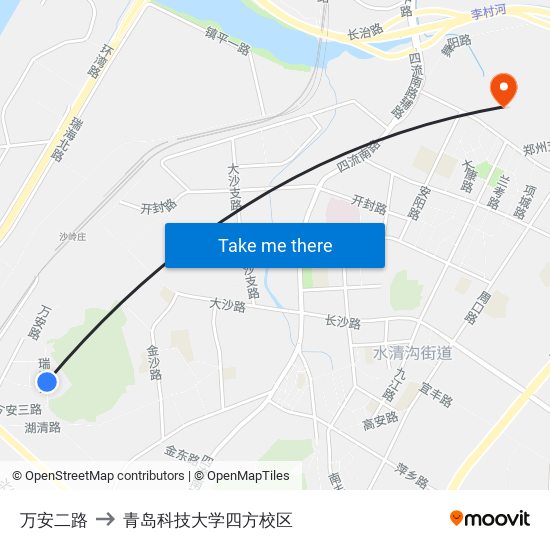 万安二路 to 青岛科技大学四方校区 map
