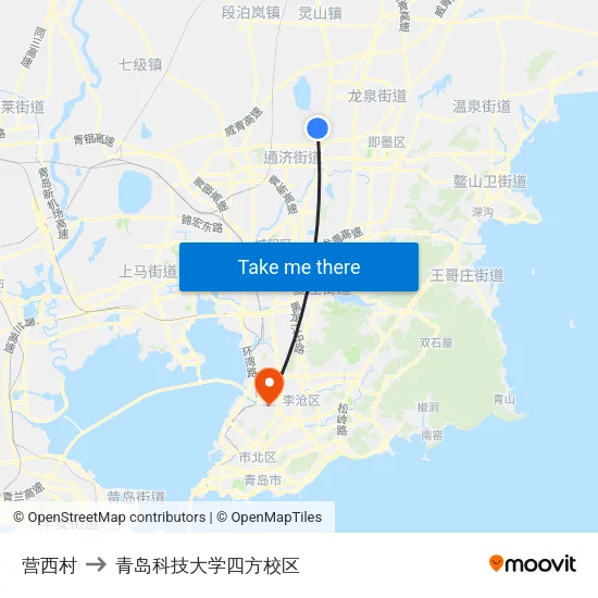 营西村 to 青岛科技大学四方校区 map